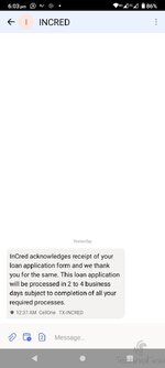Incred Finance, Unauthorized loan SMS 1.jpg